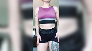 Peeling off my sweaty workout clothes. watch to the end for a big ass spread ;) [STBA]