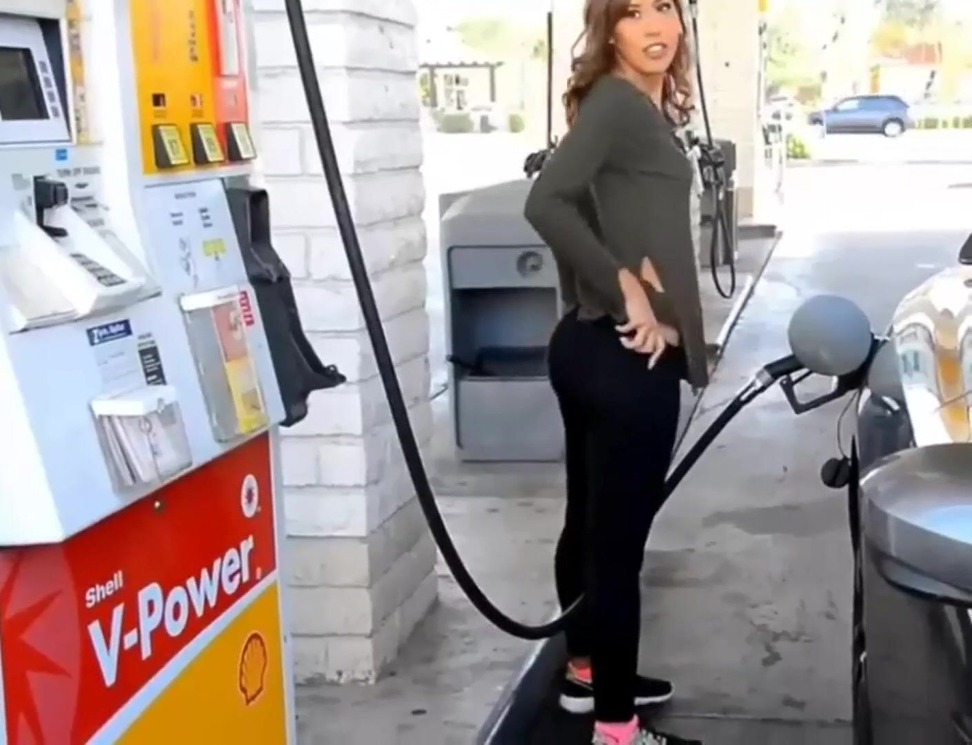 Pumping Gas And Showing Hot Ass